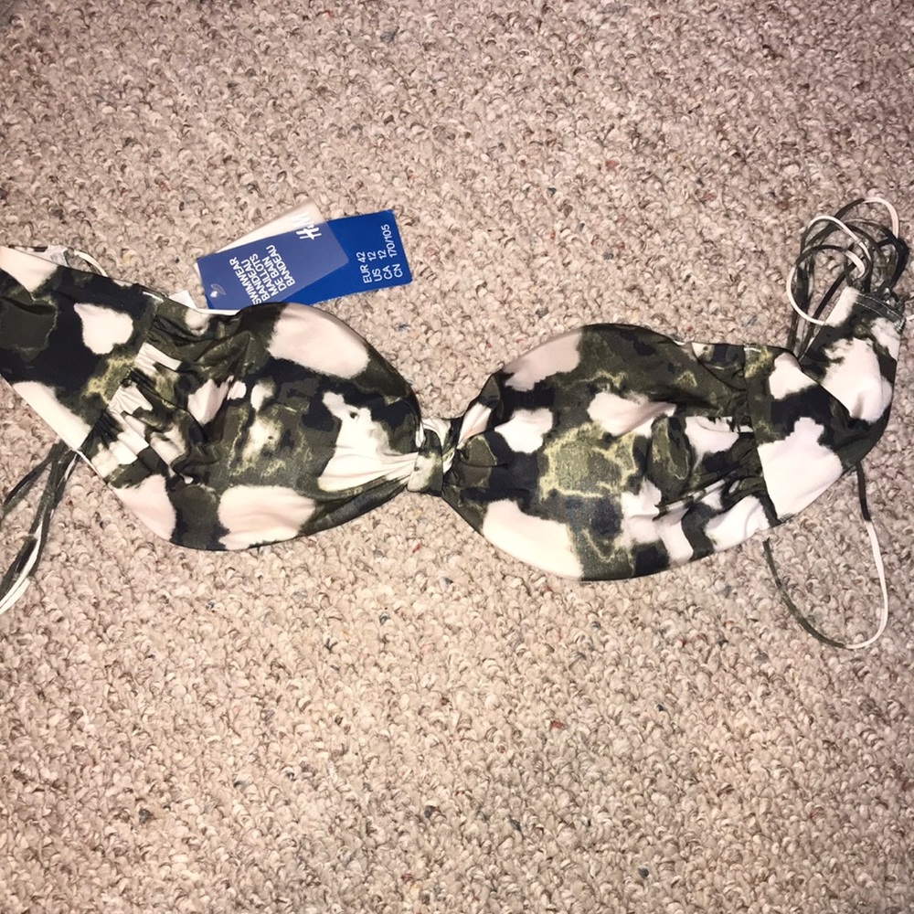 NWT olive green and white bikini top